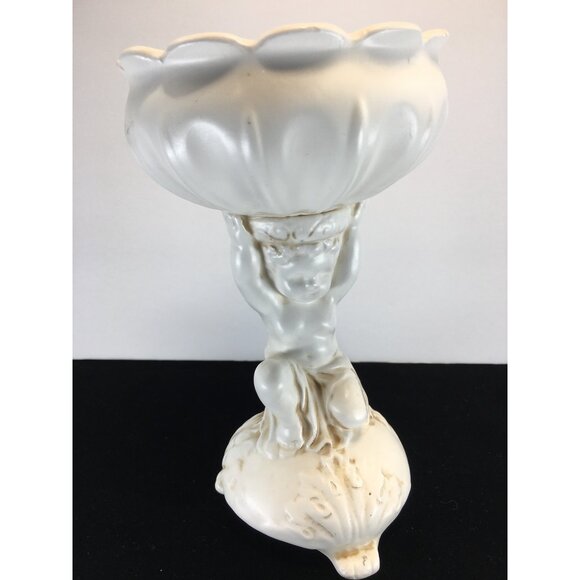Vtg Inarco Japan Pedestal Planter Vase Cherub Holding Bowl White E-786/Q 7'' - Picture 7 of 10